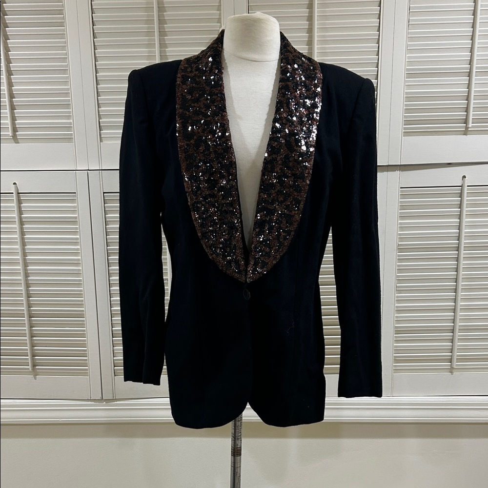 Black with Cheetah Sequin Blazer in great condition